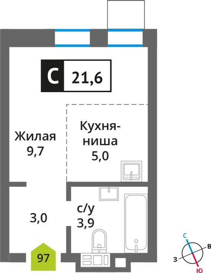 Продажа квартиры-студии 21,6 м², 4/6 этаж