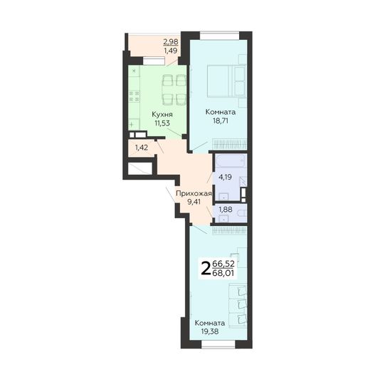 Продажа 2-комнатной квартиры 68 м², 3/18 этаж