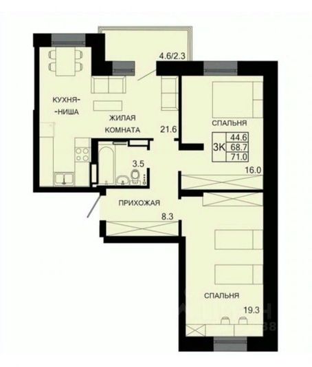 Продажа 3-комнатной квартиры 71 м², 5/9 этаж