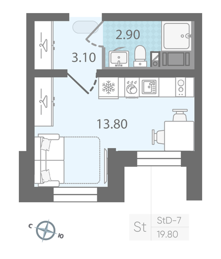 Продажа квартиры-студии 19,8 м², 2/25 этаж