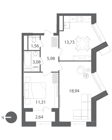 Продажа 2-комнатной квартиры 55,9 м², 3/21 этаж