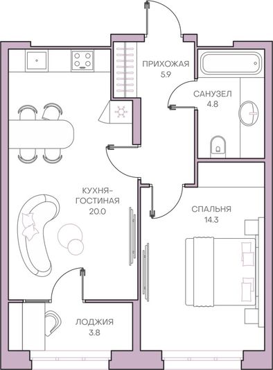 Продажа 1-комнатной квартиры 48,8 м², 6/18 этаж