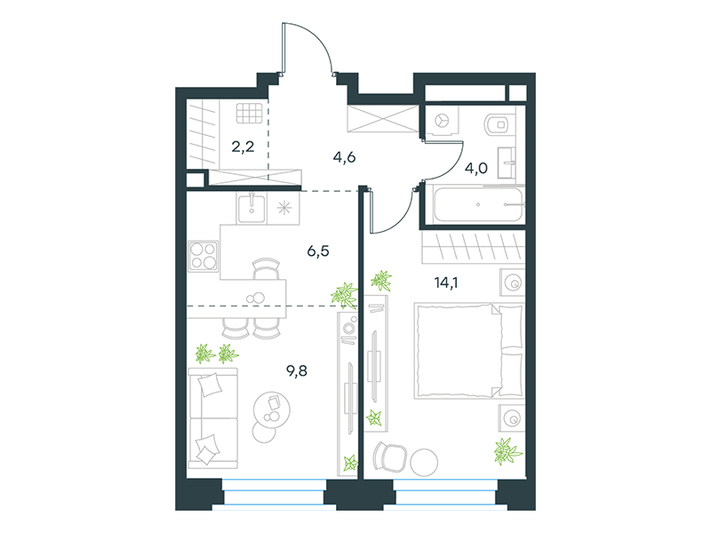 Продажа 2-комнатной квартиры 41,2 м², 24/26 этаж