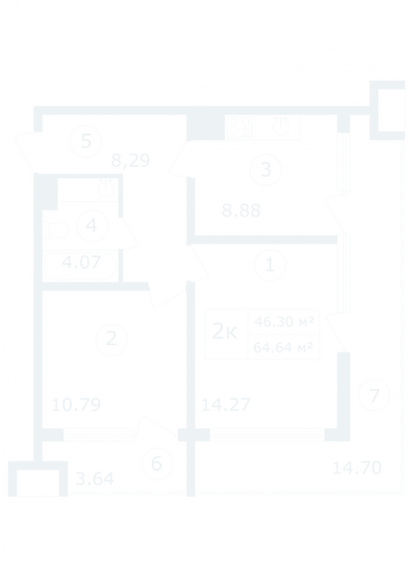 Продажа 2-комнатной квартиры 64,6 м², 10/12 этаж