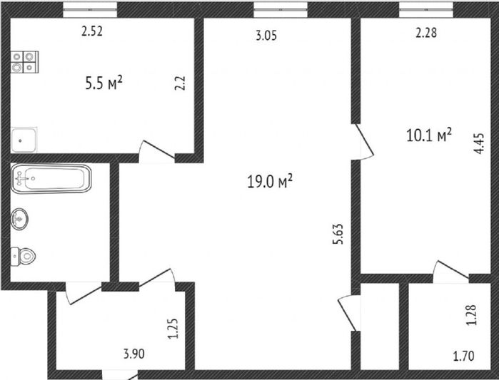 Продажа 2-комнатной квартиры 45 м², 1/4 этаж