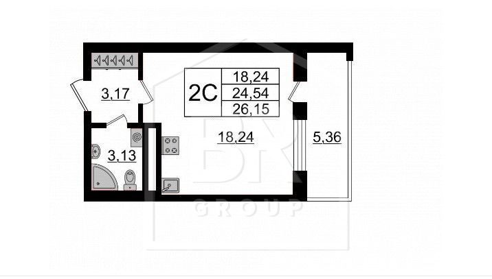 Продажа квартиры-студии 26,1 м², 4/4 этаж