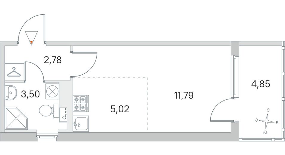 Продажа квартиры-студии 24,5 м², 2/4 этаж