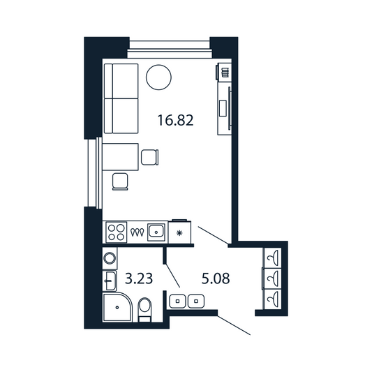 Продажа квартиры-студии 25,1 м², 2/12 этаж