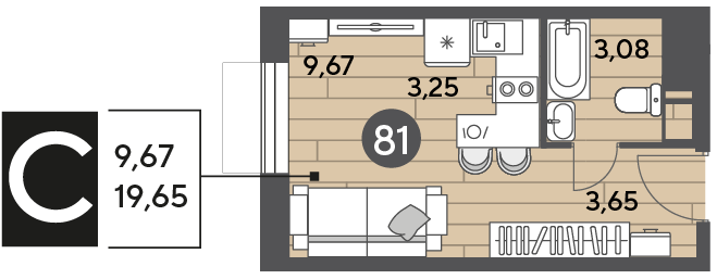 Продажа квартиры-студии 19,6 м², 3/10 этаж