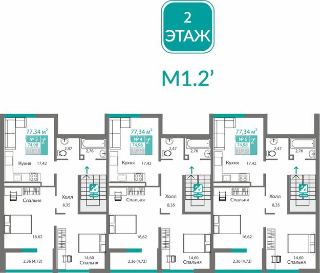 Продажа 3-комнатной квартиры 81,5 м², 2/10 этаж