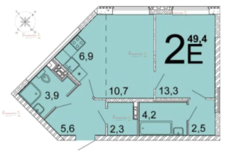 Продажа 2-комнатной квартиры 49,7 м², 2/25 этаж
