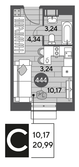 Продажа квартиры-студии 21 м², 11/15 этаж