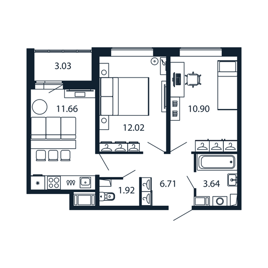 Продажа 2-комнатной квартиры 48,4 м², 10/12 этаж