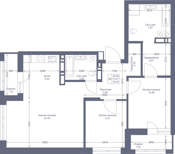 Продажа 3-комнатной квартиры 76,4 м², 18/22 этаж