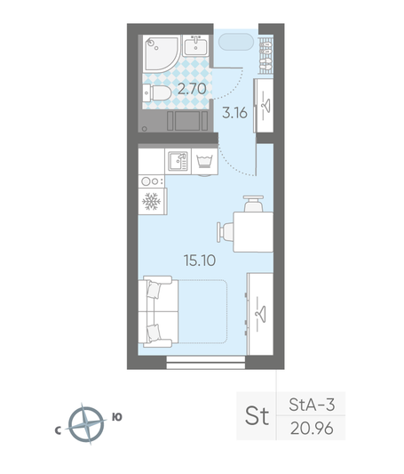 Продажа квартиры-студии 21 м², 21/25 этаж