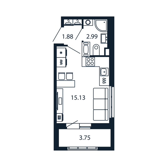 Продажа квартиры-студии 19,7 м², 10/13 этаж