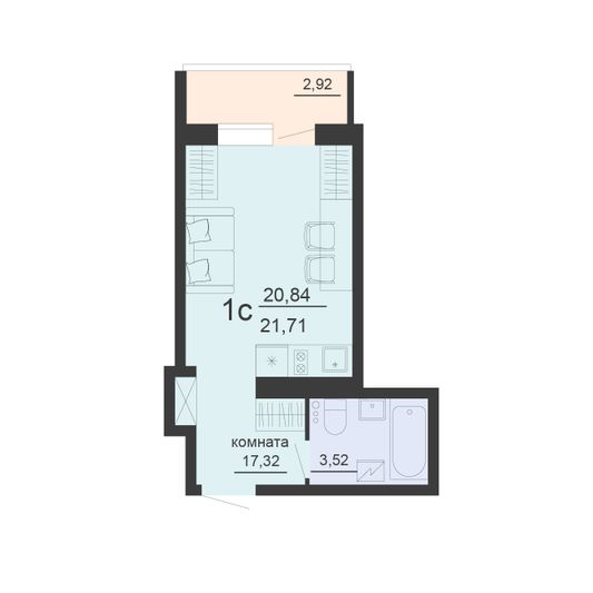 Продажа 1-комнатной квартиры 21,7 м², 17/20 этаж