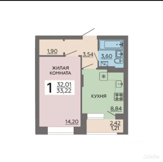 Продажа 1-комнатной квартиры 33 м², 11/23 этаж