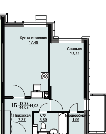 Продажа 1-комнатной квартиры 44 м², 1/17 этаж