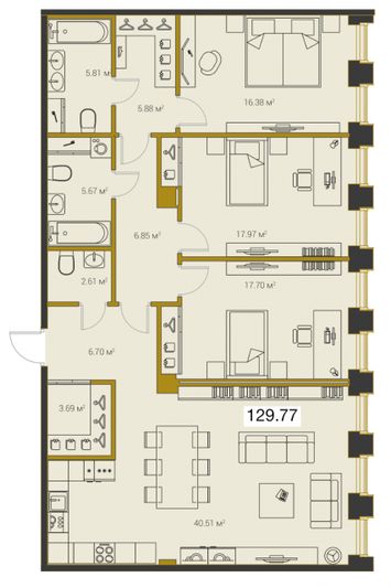 Продажа 4-комнатной квартиры 133,6 м², 15/20 этаж