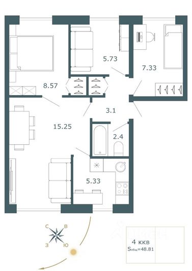 Продажа 4-комнатной квартиры 48,8 м², 5/5 этаж