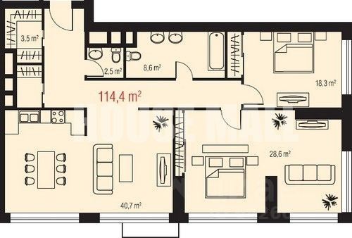 Продажа квартиры со свободной планировкой 115 м², 11/38 этаж