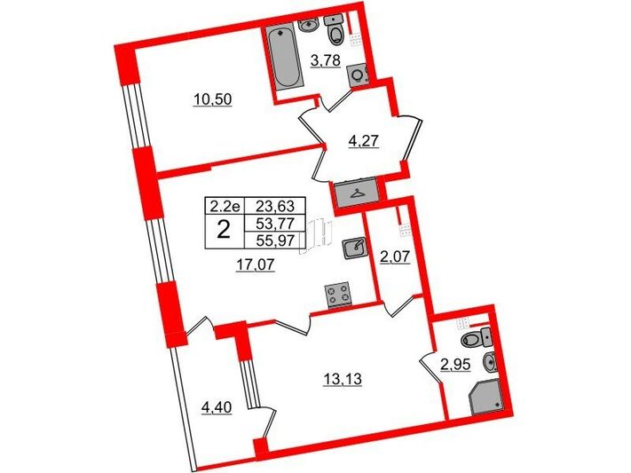 Продажа 2-комнатной квартиры 53,8 м², 4/5 этаж