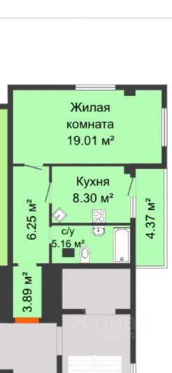 Продажа 1-комнатной квартиры 43,5 м², 4/8 этаж