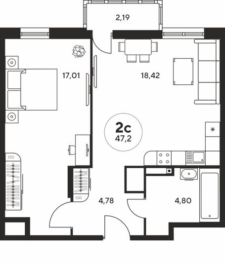 Продажа 2-комнатной квартиры 47,2 м², 11 этаж