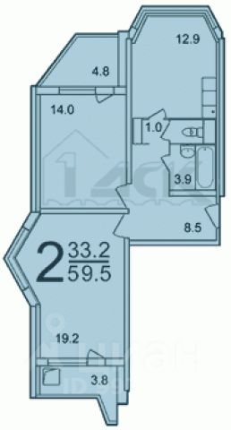 Продажа 2-комнатной квартиры 64 м², 7/17 этаж