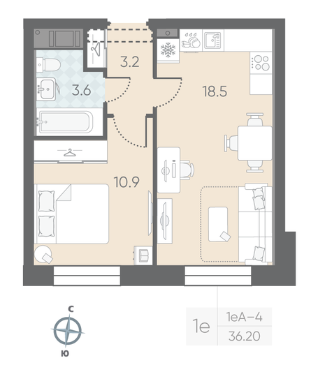 Продажа 1-комнатной квартиры 36,2 м², 3/10 этаж