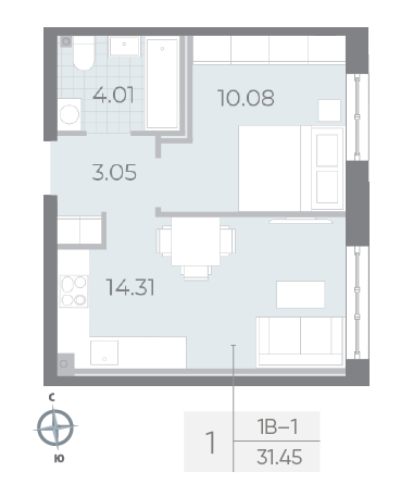 Продажа 1-комнатной квартиры 31,5 м², 2/8 этаж