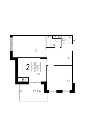 Продажа 2-комнатной квартиры 64,8 м², 3/4 этаж
