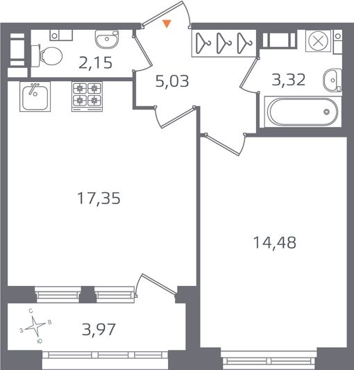 Продажа 1-комнатной квартиры 44,3 м², 4/16 этаж