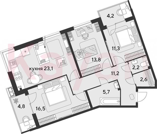 Продажа 4-комнатной квартиры 86,4 м², 2/18 этаж