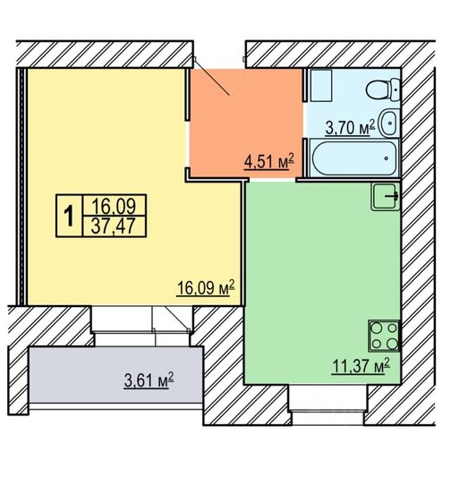 Продажа 1-комнатной квартиры 39,5 м², 9/10 этаж