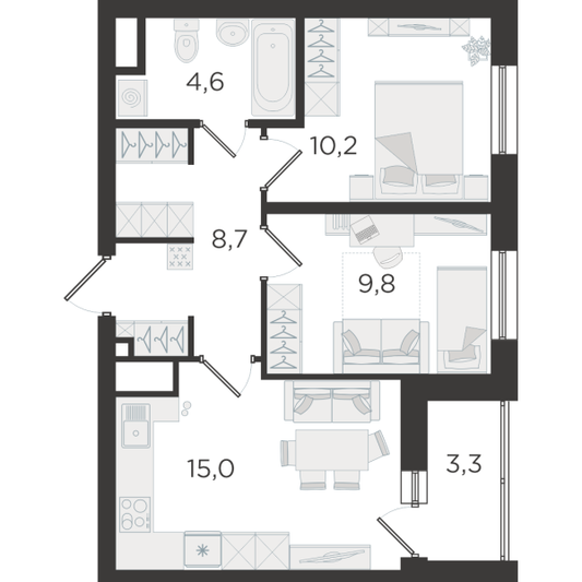 Продажа 2-комнатной квартиры 50 м², 3/19 этаж