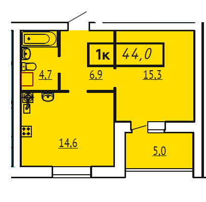 Продажа 1-комнатной квартиры 44 м², 9/9 этаж