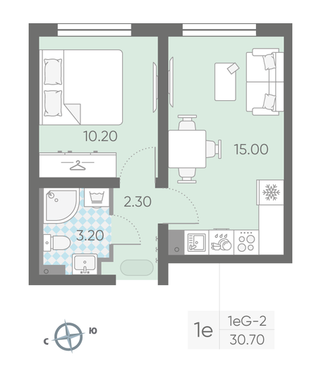 Продажа 1-комнатной квартиры 30,7 м², 19/25 этаж