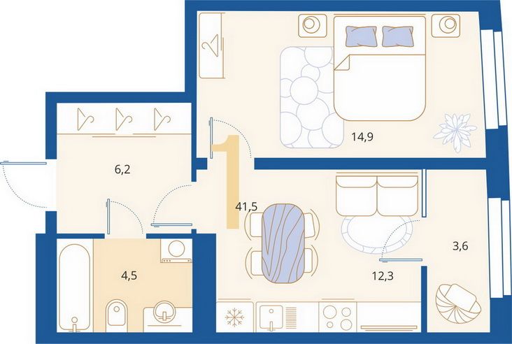 Продажа 1-комнатной квартиры 41,5 м², 14/18 этаж