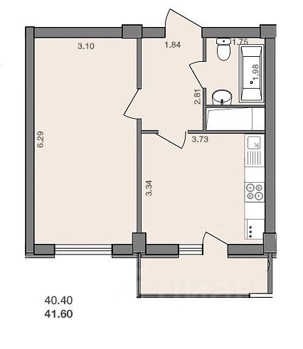 Продажа 1-комнатной квартиры 41,6 м², 11/13 этаж