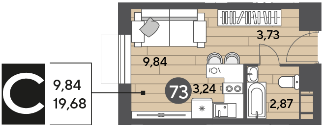 Продажа квартиры-студии 19,7 м², 2/10 этаж