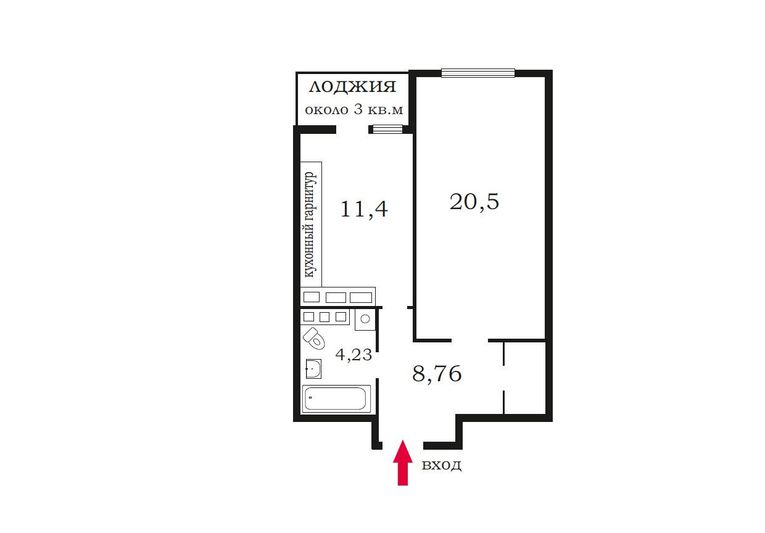 Продажа 1-комнатной квартиры 46,1 м², 11/25 этаж