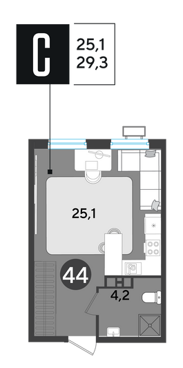 Продажа квартиры-студии 29,3 м², 6/18 этаж