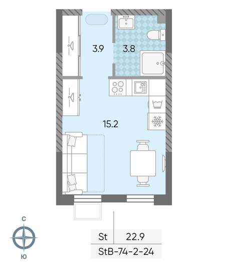 Продажа квартиры-студии 22,9 м², 9/24 этаж