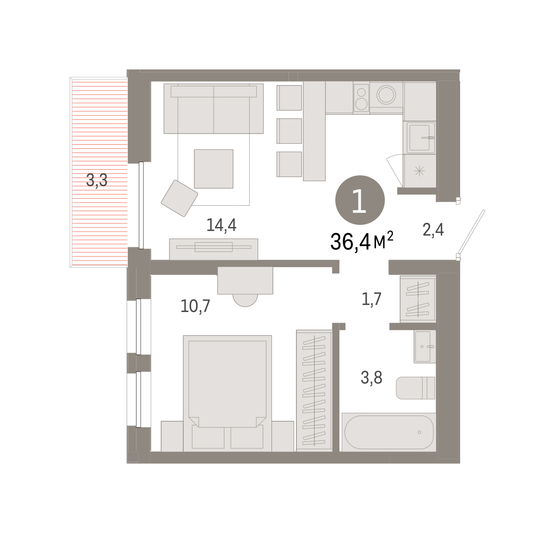 Продажа 1-комнатной квартиры 36,4 м², 5/9 этаж