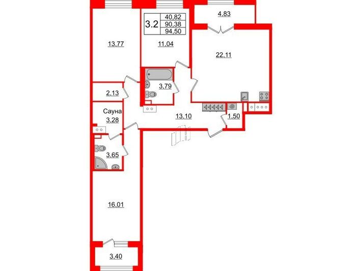 Продажа 3-комнатной квартиры 90,4 м², 3/12 этаж