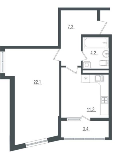Продажа 1-комнатной квартиры 48,3 м², 10/14 этаж
