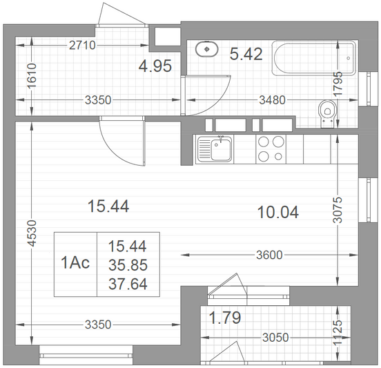 Продажа квартиры-студии 37,6 м², 15/17 этаж