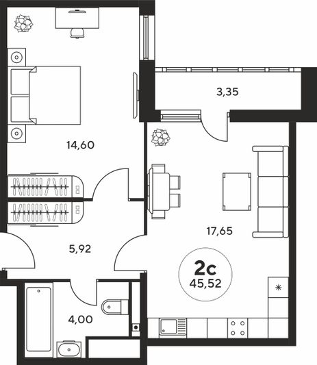 Продажа 2-комнатной квартиры 45,3 м², 4 этаж